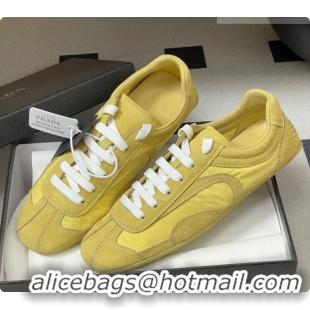 Luxury Prada Montecarlo Re-Edition 2005 suede and Re-Nylon sneakers Yellow 2026 1E247O