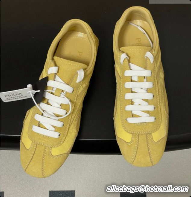 Luxury Prada Montecarlo Re-Edition 2005 suede and Re-Nylon sneakers Yellow 2026 1E247O