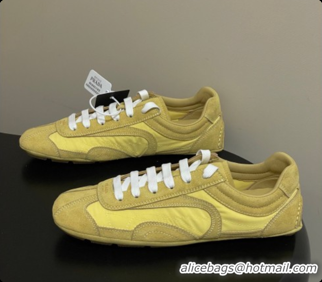 Luxury Prada Montecarlo Re-Edition 2005 suede and Re-Nylon sneakers Yellow 2026 1E247O