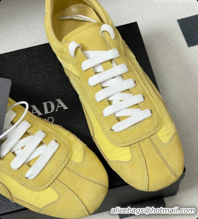 Luxury Prada Montecarlo Re-Edition 2005 suede and Re-Nylon sneakers Yellow 2026 1E247O