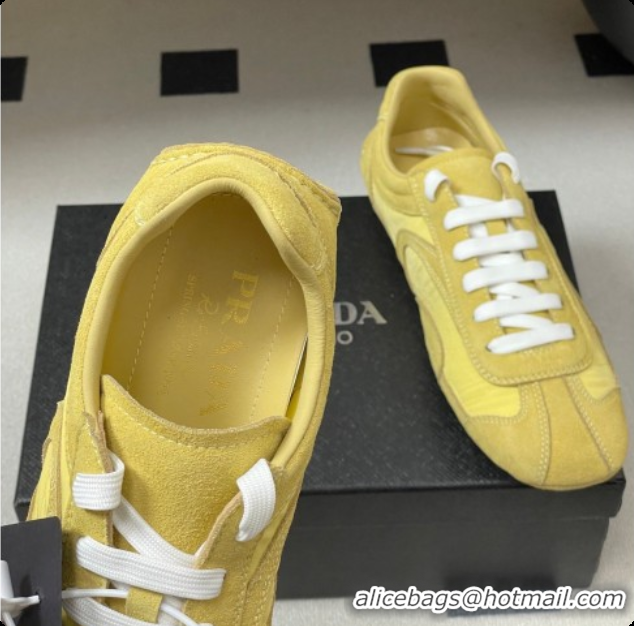 Luxury Prada Montecarlo Re-Edition 2005 suede and Re-Nylon sneakers Yellow 2026 1E247O