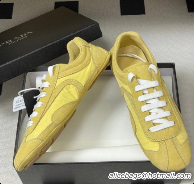 Luxury Prada Montecarlo Re-Edition 2005 suede and Re-Nylon sneakers Yellow 2026 1E247O