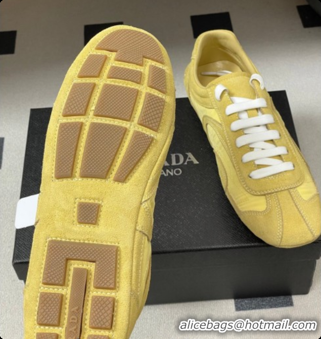 Luxury Prada Montecarlo Re-Edition 2005 suede and Re-Nylon sneakers Yellow 2026 1E247O