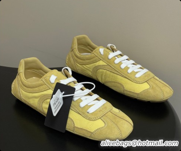 Luxury Prada Montecarlo Re-Edition 2005 suede and Re-Nylon sneakers Yellow 2026 1E247O