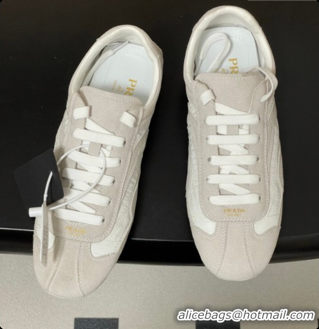 Good Quality Prada Montecarlo Re-Edition 2005 suede and Re-Nylon sneakers Light Grey 2026 1E247O