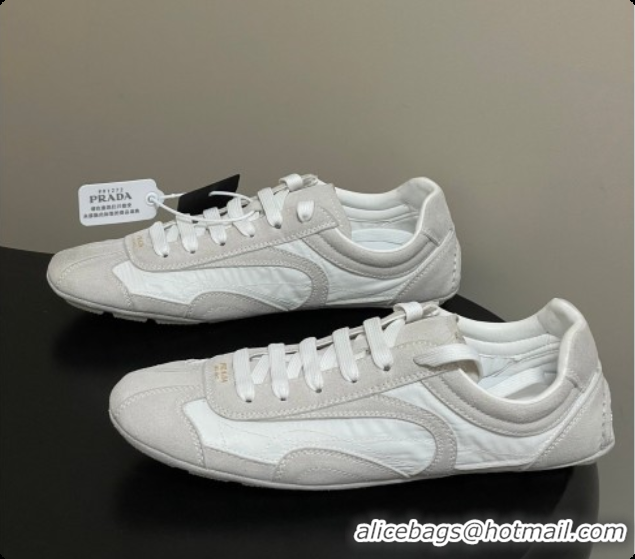Good Quality Prada Montecarlo Re-Edition 2005 suede and Re-Nylon sneakers Light Grey 2026 1E247O