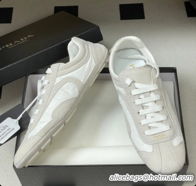 Good Quality Prada Montecarlo Re-Edition 2005 suede and Re-Nylon sneakers Light Grey 2026 1E247O