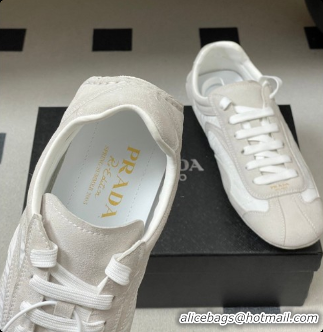 Good Quality Prada Montecarlo Re-Edition 2005 suede and Re-Nylon sneakers Light Grey 2026 1E247O