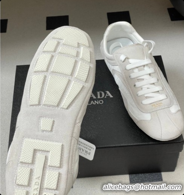 Good Quality Prada Montecarlo Re-Edition 2005 suede and Re-Nylon sneakers Light Grey 2026 1E247O