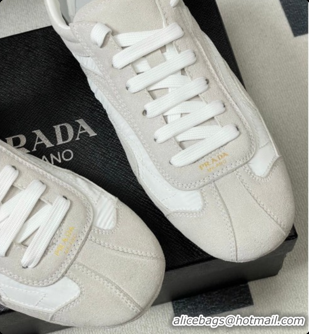 Good Quality Prada Montecarlo Re-Edition 2005 suede and Re-Nylon sneakers Light Grey 2026 1E247O