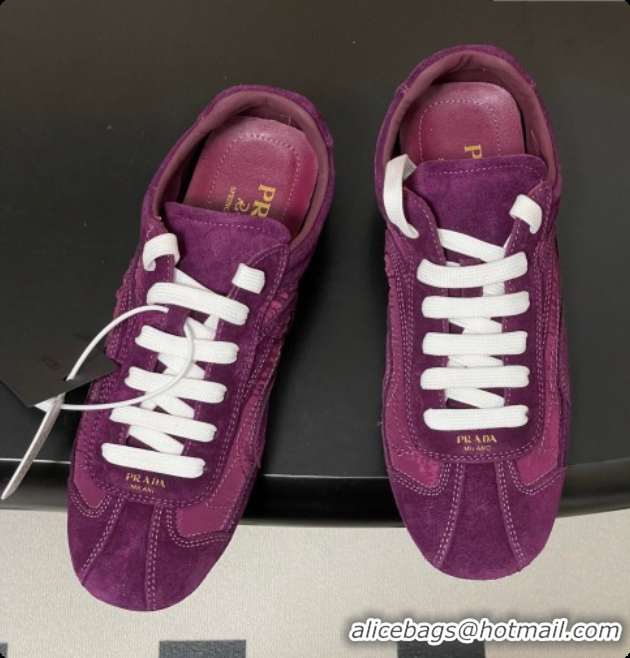 Popular Style Prada Montecarlo Re-Edition 2005 suede and Re-Nylon sneakers Dark Purple 2026 1E247O