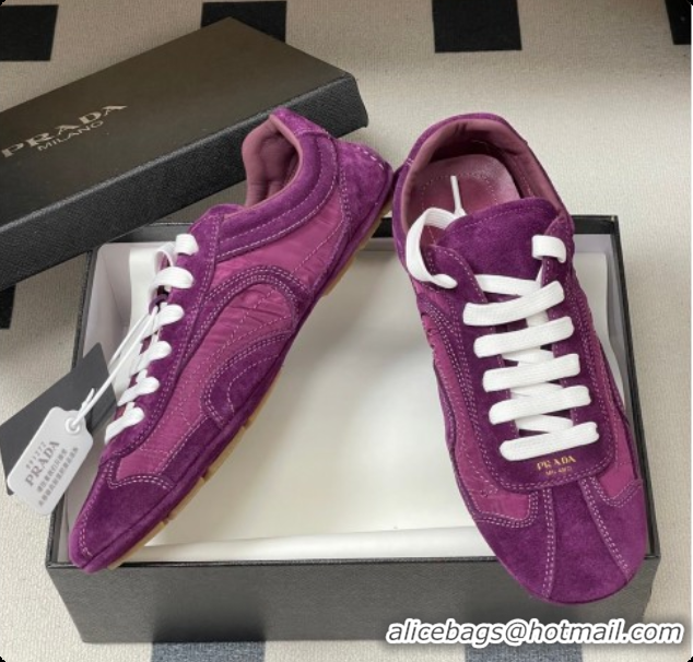 Popular Style Prada Montecarlo Re-Edition 2005 suede and Re-Nylon sneakers Dark Purple 2026 1E247O