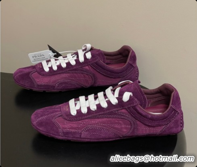 Popular Style Prada Montecarlo Re-Edition 2005 suede and Re-Nylon sneakers Dark Purple 2026 1E247O