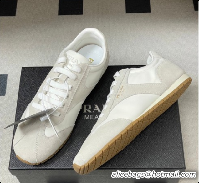 Perfect Prada Re-Nylon and suede laced sneakers White/Grey 2026 11E152O