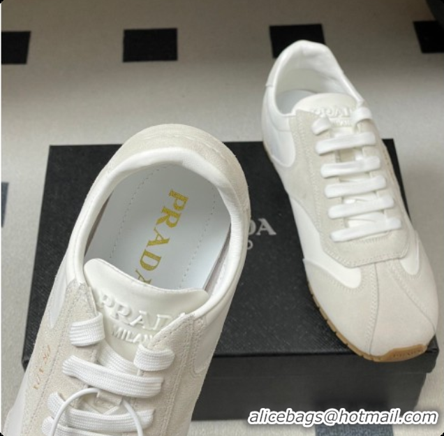 Perfect Prada Re-Nylon and suede laced sneakers White/Grey 2026 11E152O