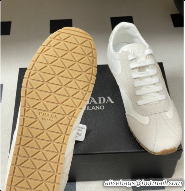Perfect Prada Re-Nylon and suede laced sneakers White/Grey 2026 11E152O