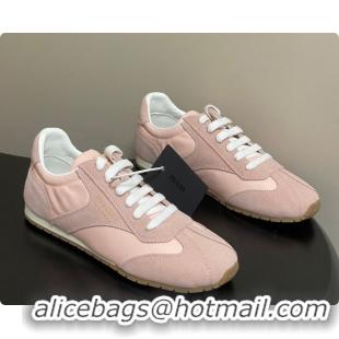Top Grade Prada Re-Nylon and suede laced sneakers Light Pink 2026 11E152O