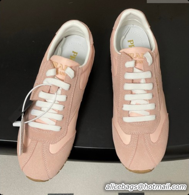 Top Grade Prada Re-Nylon and suede laced sneakers Light Pink 2026 11E152O