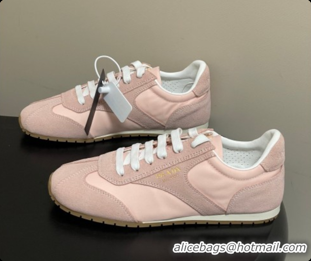 Top Grade Prada Re-Nylon and suede laced sneakers Light Pink 2026 11E152O