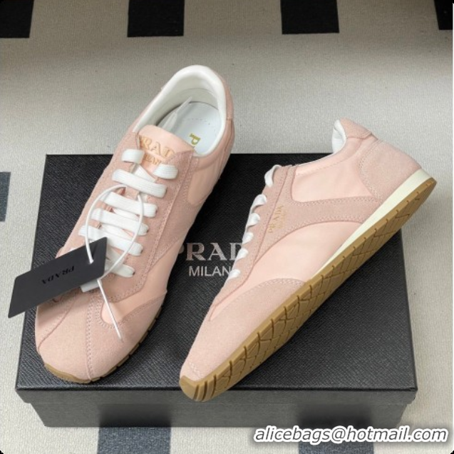 Top Grade Prada Re-Nylon and suede laced sneakers Light Pink 2026 11E152O