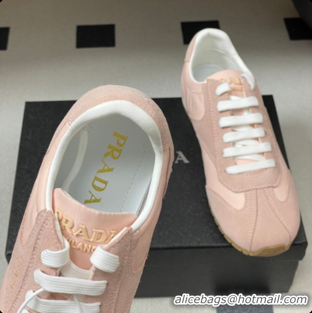 Top Grade Prada Re-Nylon and suede laced sneakers Light Pink 2026 11E152O