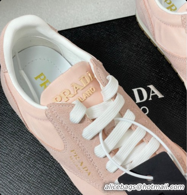 Top Grade Prada Re-Nylon and suede laced sneakers Light Pink 2026 11E152O