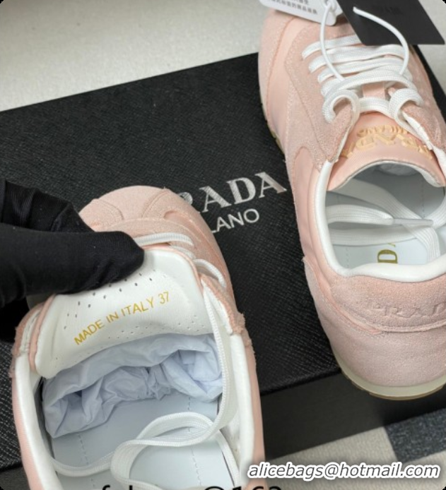 Top Grade Prada Re-Nylon and suede laced sneakers Light Pink 2026 11E152O