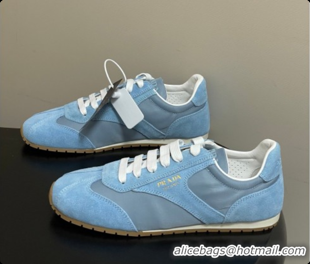 Best Grade Prada Re-Nylon and suede laced sneakers Blue 2026 11E152O