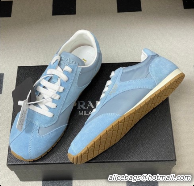Best Grade Prada Re-Nylon and suede laced sneakers Blue 2026 11E152O