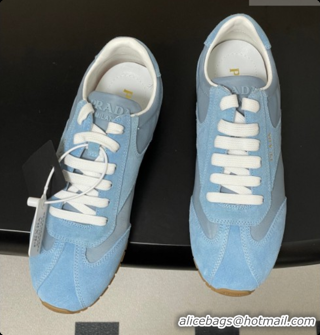 Best Grade Prada Re-Nylon and suede laced sneakers Blue 2026 11E152O