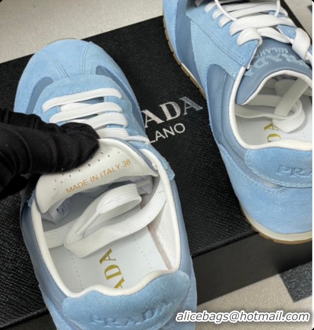 Best Grade Prada Re-Nylon and suede laced sneakers Blue 2026 11E152O