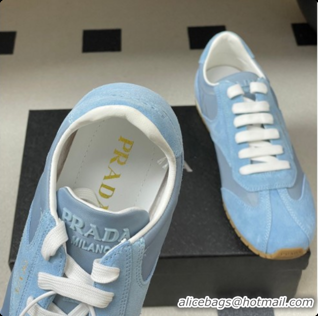 Best Grade Prada Re-Nylon and suede laced sneakers Blue 2026 11E152O