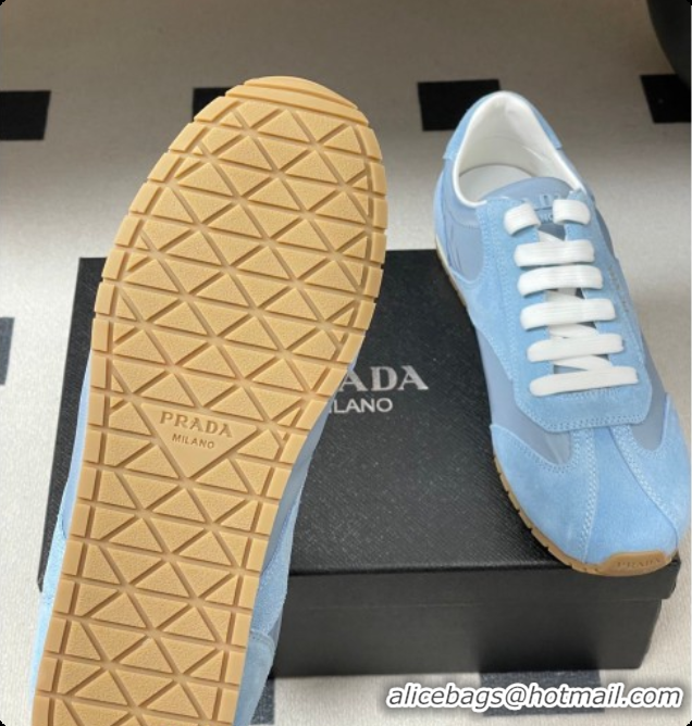 Best Grade Prada Re-Nylon and suede laced sneakers Blue 2026 11E152O