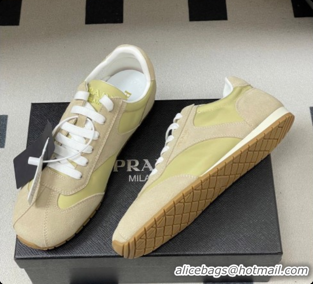 Unique Style Prada Re-Nylon and suede laced sneakers Beige/Green 2026 11E152O