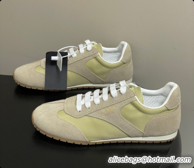 Unique Style Prada Re-Nylon and suede laced sneakers Beige/Green 2026 11E152O