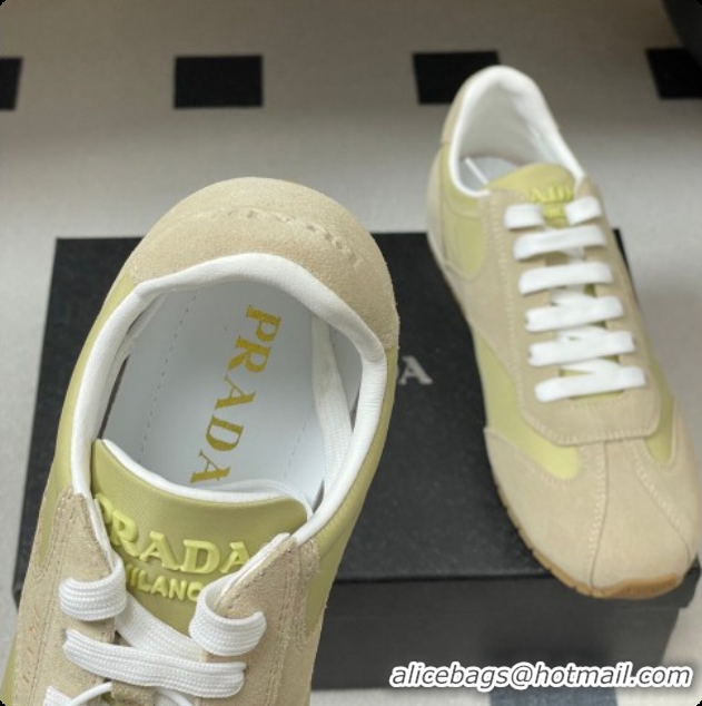 Unique Style Prada Re-Nylon and suede laced sneakers Beige/Green 2026 11E152O