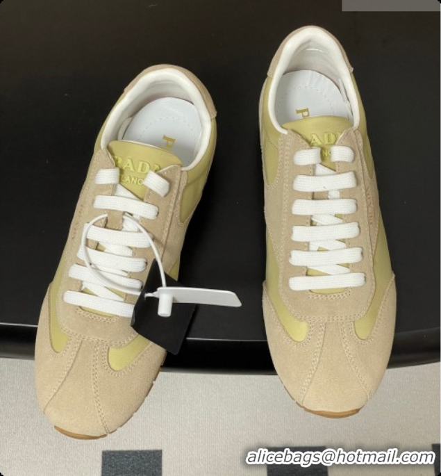 Unique Style Prada Re-Nylon and suede laced sneakers Beige/Green 2026 11E152O