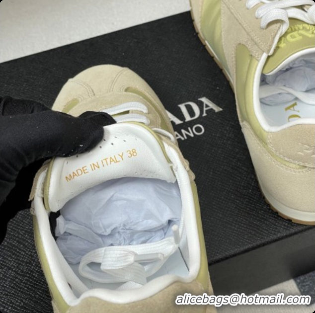 Unique Style Prada Re-Nylon and suede laced sneakers Beige/Green 2026 11E152O