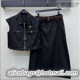 Best Quality Inexpensive Prada Vest and Skirt Set PR032526 Black 2026