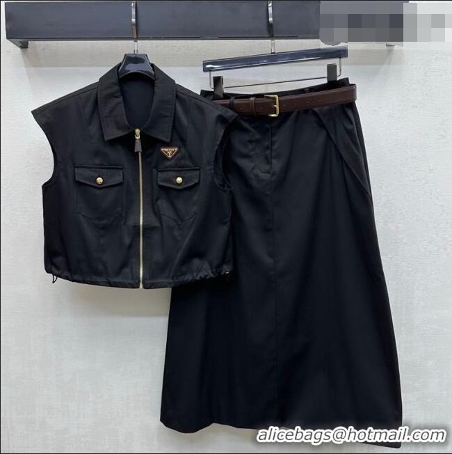 Best Quality Inexpensive Prada Vest and Skirt Set PR032526 Black 2026