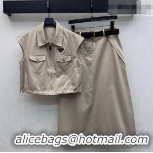 Traditional Discount Prada Vest and Skirt Set PR032526 Khaki 2026