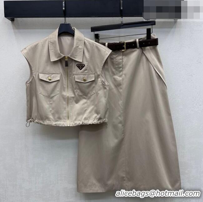 Traditional Discount Prada Vest and Skirt Set PR032526 Khaki 2026