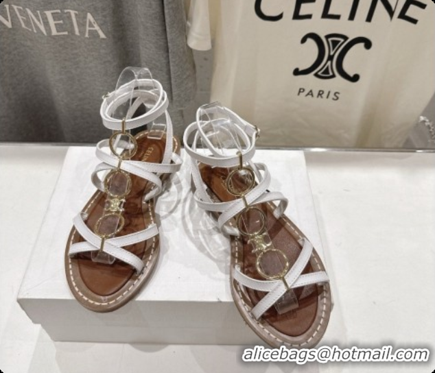 Classic Hot Celine Flat Sandals in Supple Calfskin C080117 White 2026