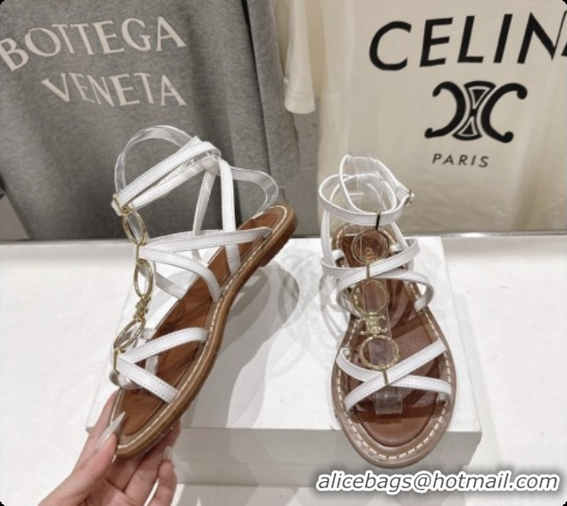 Classic Hot Celine Flat Sandals in Supple Calfskin C080117 White 2026