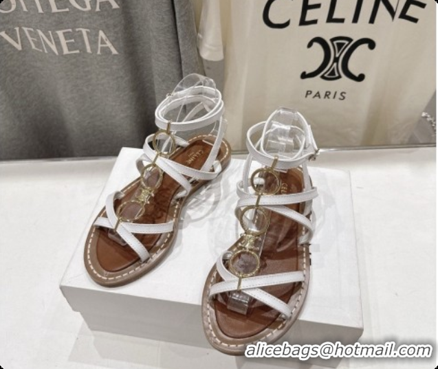 Classic Hot Celine Flat Sandals in Supple Calfskin C080117 White 2026