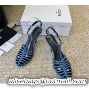 Cheap Price Celine Cage Heeled Sandals 6cm in Calfskin C080330 Blue 2026