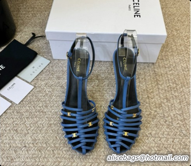 Cheap Price Celine Cage Heeled Sandals 6cm in Calfskin C080330 Blue 2026