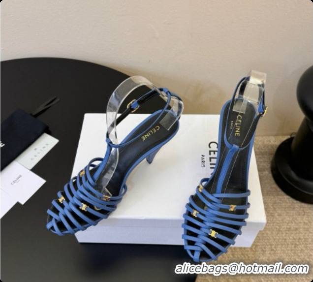 Cheap Price Celine Cage Heeled Sandals 6cm in Calfskin C080330 Blue 2026