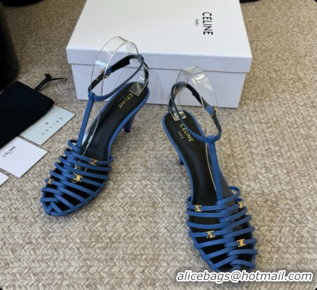 Cheap Price Celine Cage Heeled Sandals 6cm in Calfskin C080330 Blue 2026