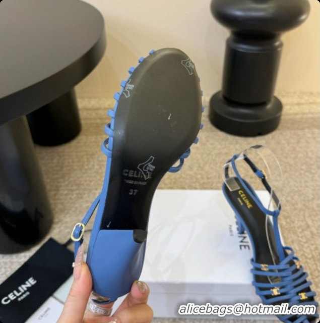 Cheap Price Celine Cage Heeled Sandals 6cm in Calfskin C080330 Blue 2026